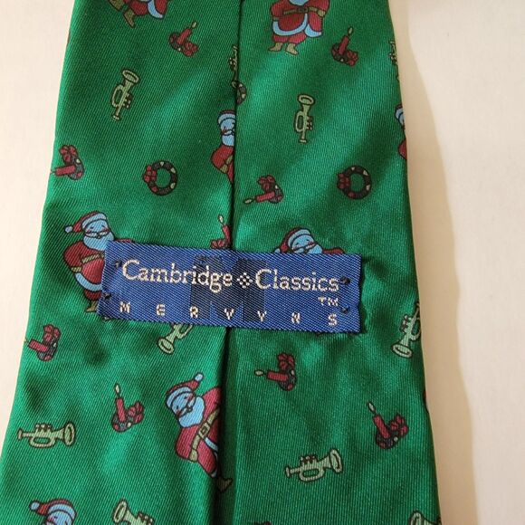 VTG Cambridge Classics Mervyns Christmas Tie Santa Wreath Candle 100% Silk - Picture 4 of 5